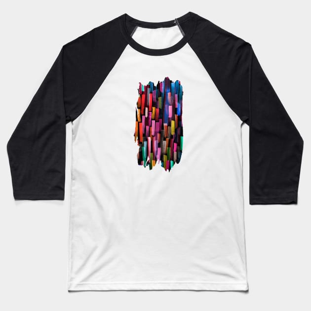 Colorful Brushstrokes Multicolored Black Baseball T-Shirt by ninoladesign